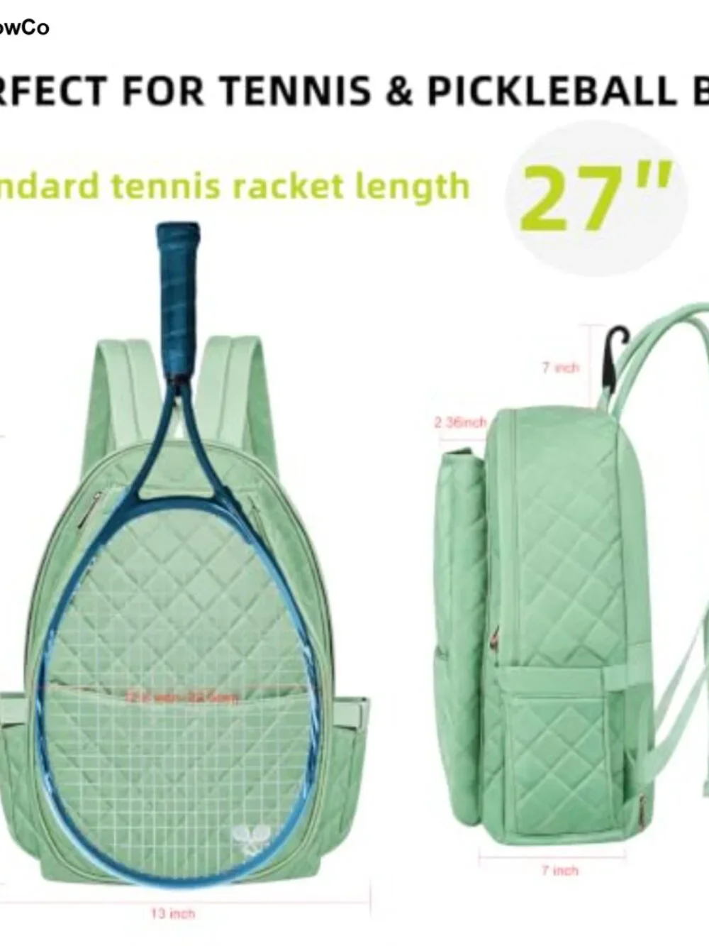 Water-Resistant Tennis Backpack Racket Bag for Women with Shoe Compartment